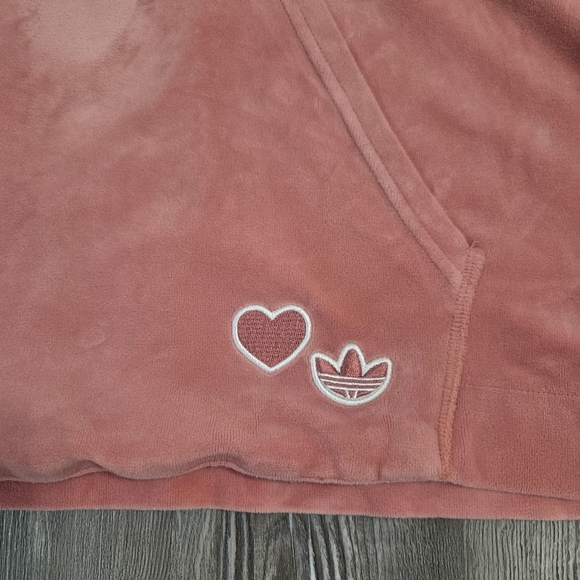 Adidas Womens Velour Hoodie Pullover Ruffle Sweatshirt in Hazy Rose, Size XL - Picture 5 of 9